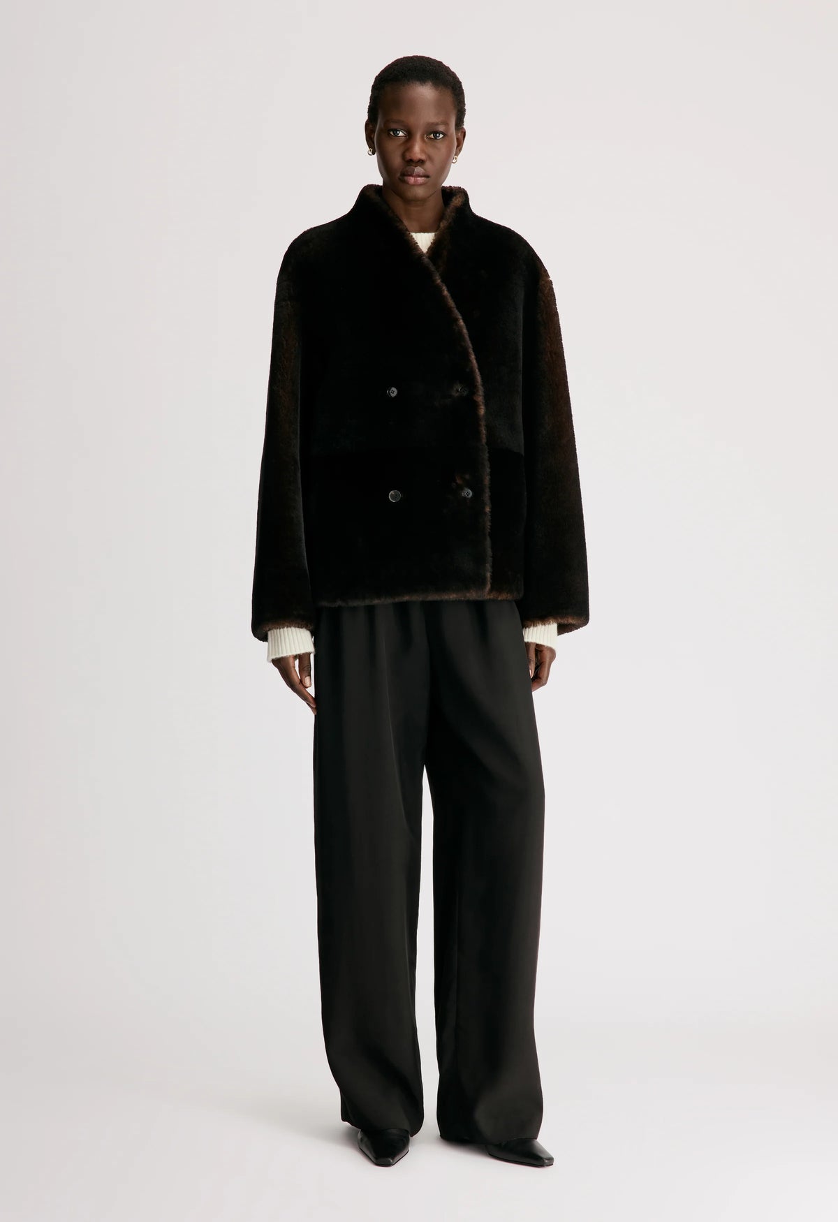 Catherine Reversible Shearling Jacket, Dark Brown