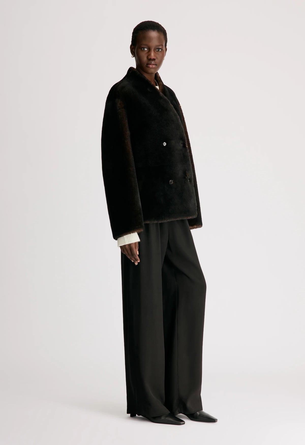 Catherine Reversible Shearling Jacket, Dark Brown