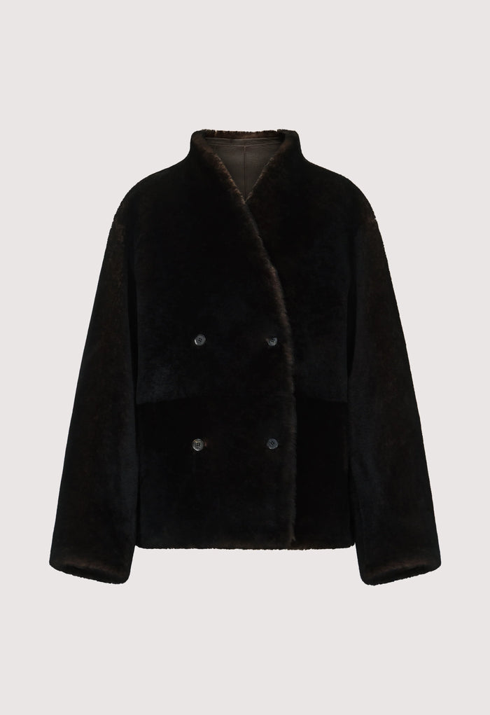 Catherine Reversible Shearling Jacket, Dark Brown