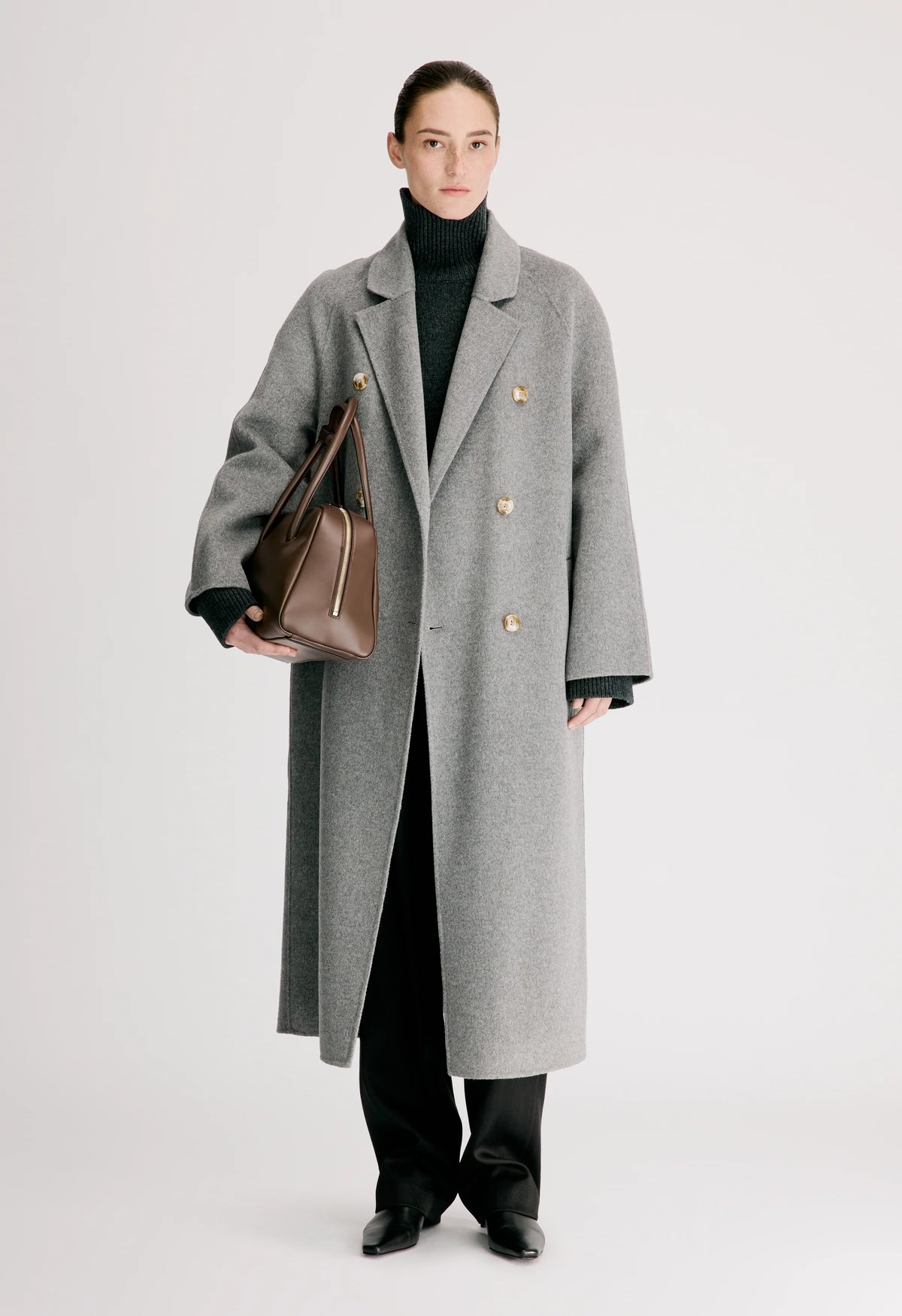 Irvin Cashmere Drape Coat, Grey Melange