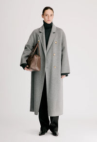 Irvin Cashmere Drape Coat, Grey Melange