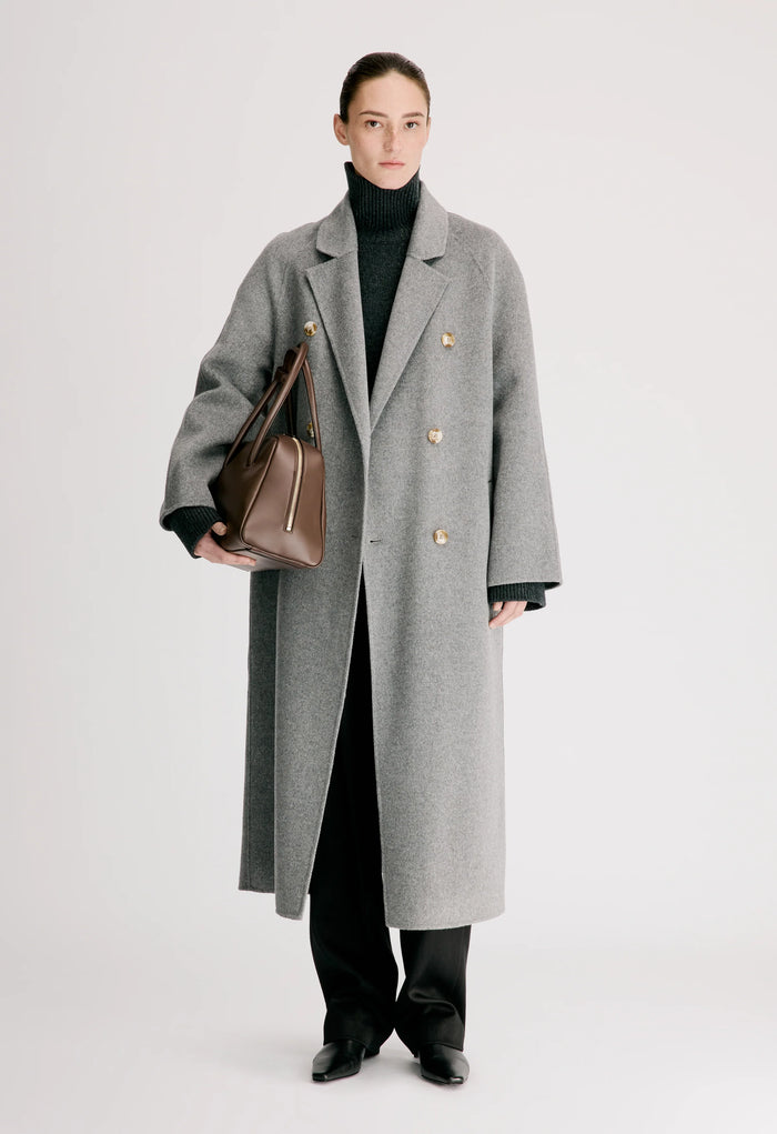 Irvin Cashmere Drape Coat, Grey Melange