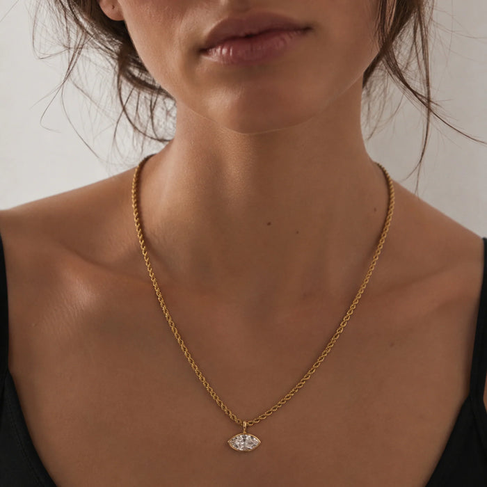 Sable Marquise Bezel Pendant Chain Necklace, Gold