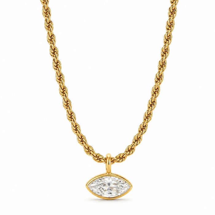 Sable Marquise Bezel Pendant Chain Necklace, Gold