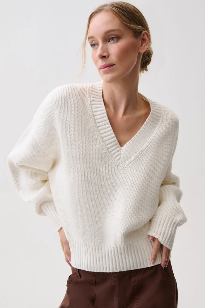 Nika V Neck Sweater, White