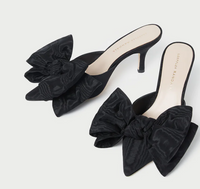 Margot Bow Mule, Black Moire