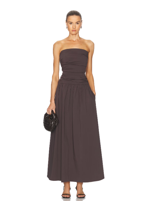 Gathered Strapless Dress, Chocolate Plum