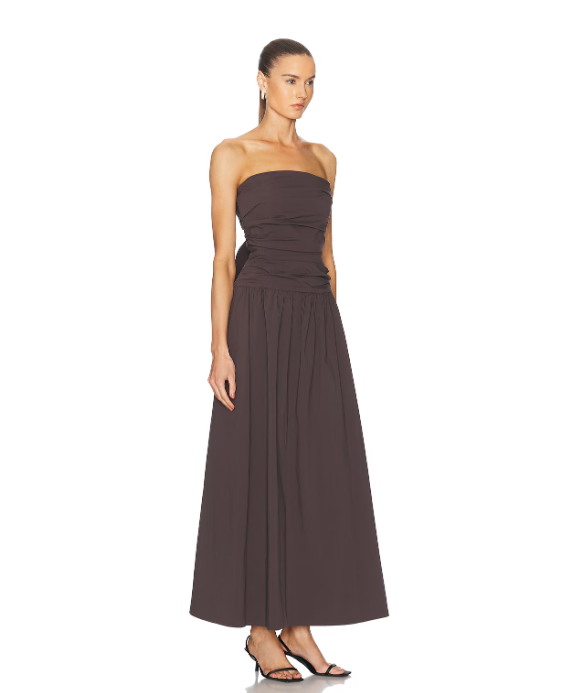 Gathered Strapless Dress, Chocolate Plum