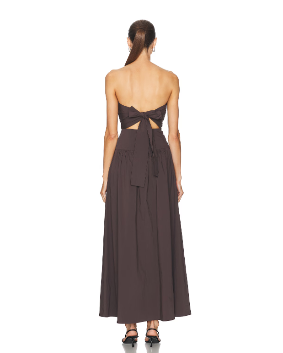 Gathered Strapless Dress, Chocolate Plum