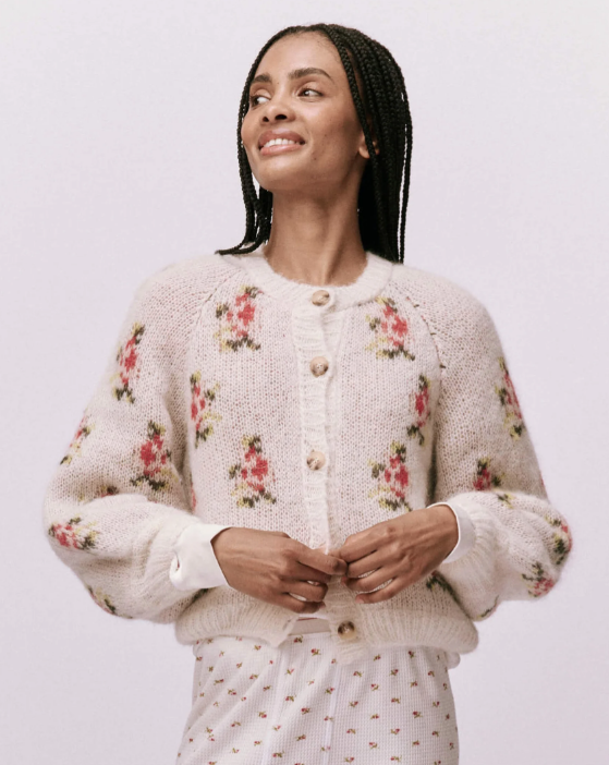 The Carousel Cardigan, White Floral