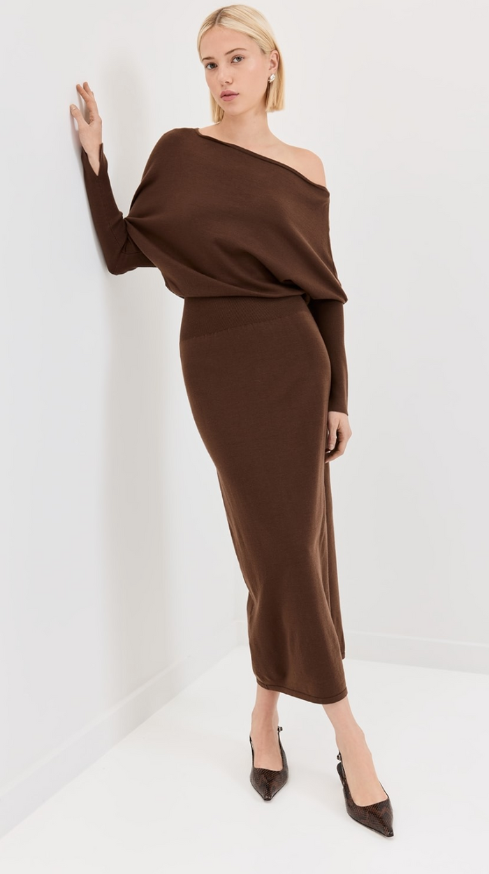 Janese Knit Midi Dress, Chocolate