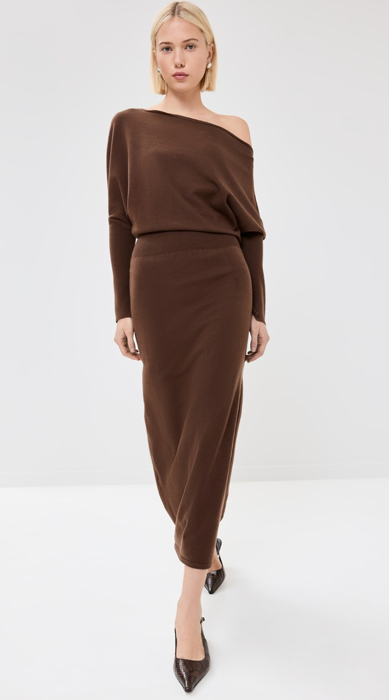 Janese Knit Midi Dress, Chocolate