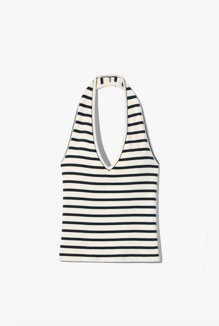 Britt Halter Top, Ecru Black Stripe