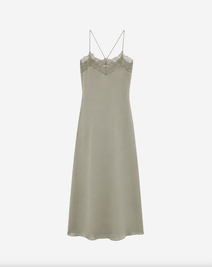 Bailer Long Silk Dress, Olive Green