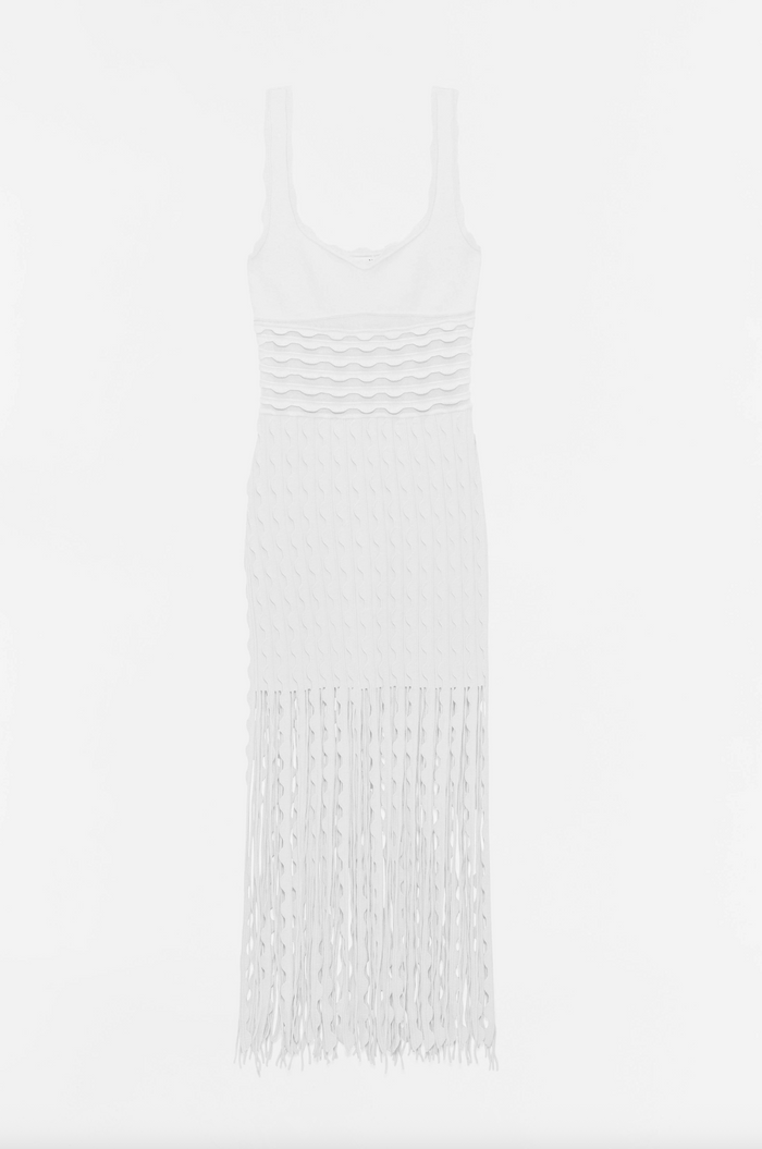 Brionne Scalloped Knit Midi Dress, Ivory