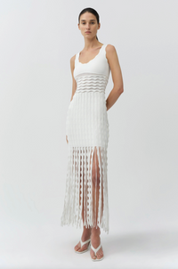 Brionne Scalloped Knit Midi Dress, Ivory