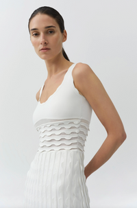 Brionne Scalloped Knit Midi Dress, Ivory