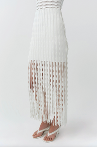 Brionne Scalloped Knit Midi Dress, Ivory