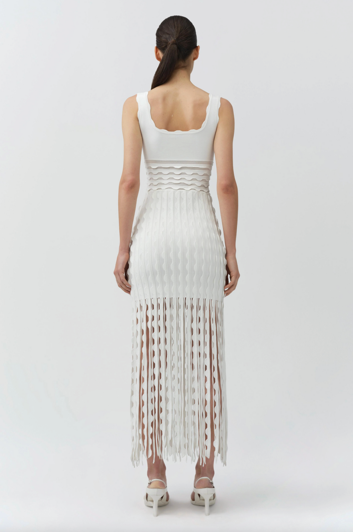Brionne Scalloped Knit Midi Dress, Ivory
