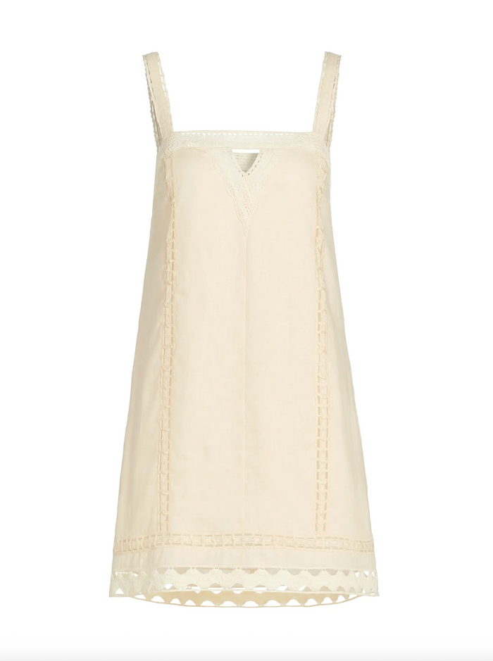 Jasmine Linen Lace Mini Dress, Sand