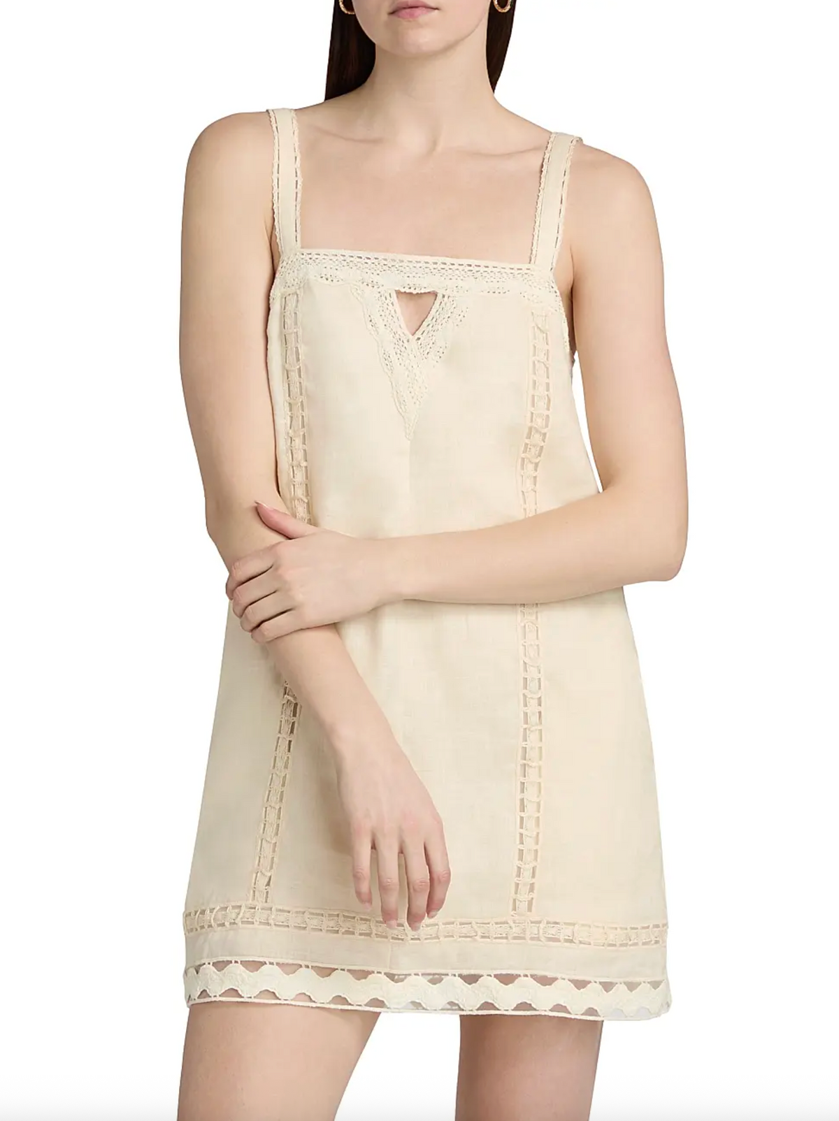 Jasmine Linen Lace Mini Dress, Sand