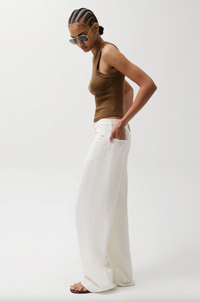 Sydney High Rise Linen Bowed Wide Leg, Egret