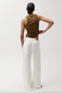 Sydney High Rise Linen Bowed Wide Leg, Egret