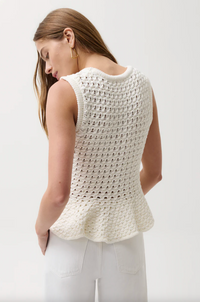 Anna Peplum Openwork Sweater Tank, White