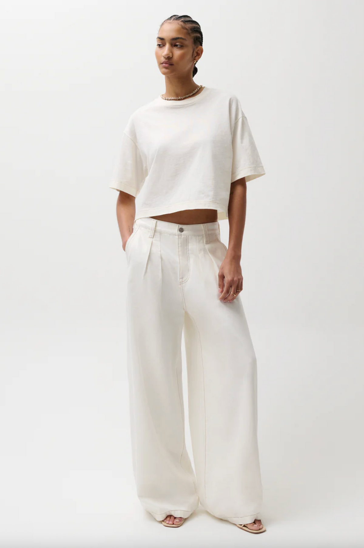 Delphine Pleated Wide Leg, Off White
