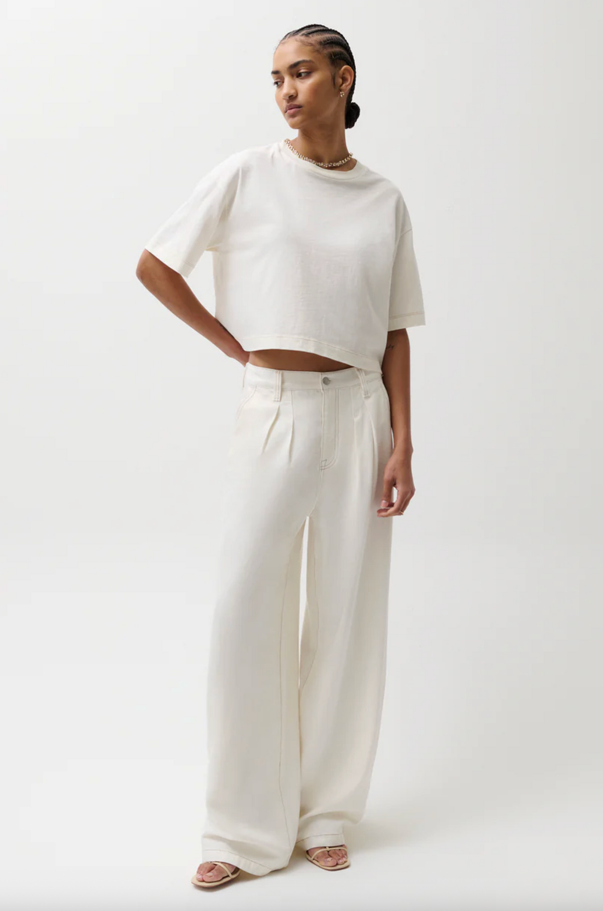 Delphine Pleated Wide Leg, Off White