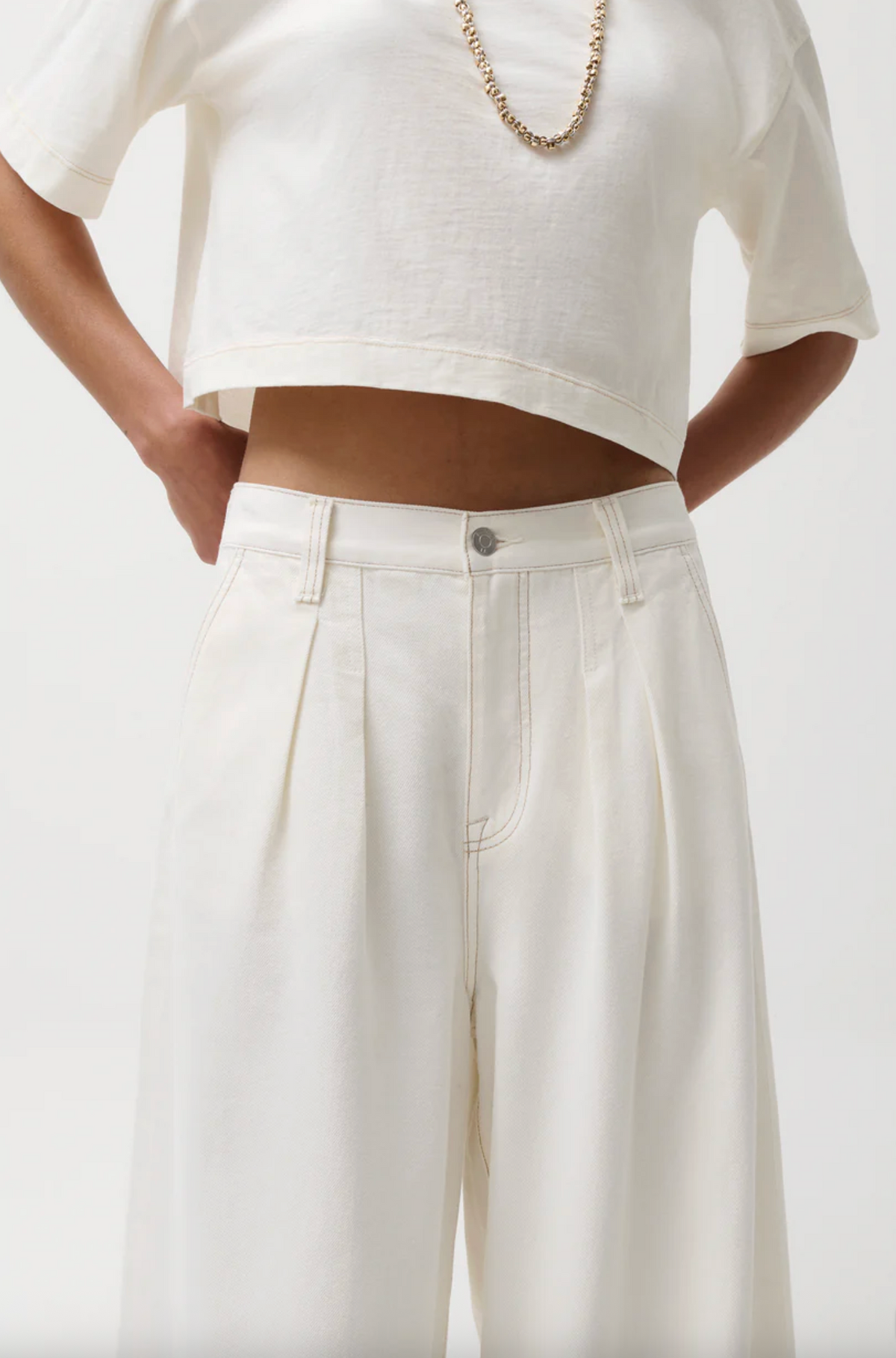 Delphine Pleated Wide Leg, Off White