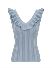 Aster Metallic Frill Top, Metallic Blue