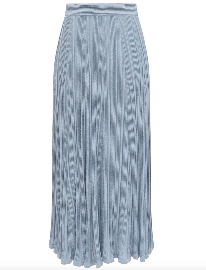 Aster Metallic Midi Skirt, Metallic Blue