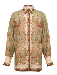 Indra Relaxed Shirt, Khaki Scarf Floral