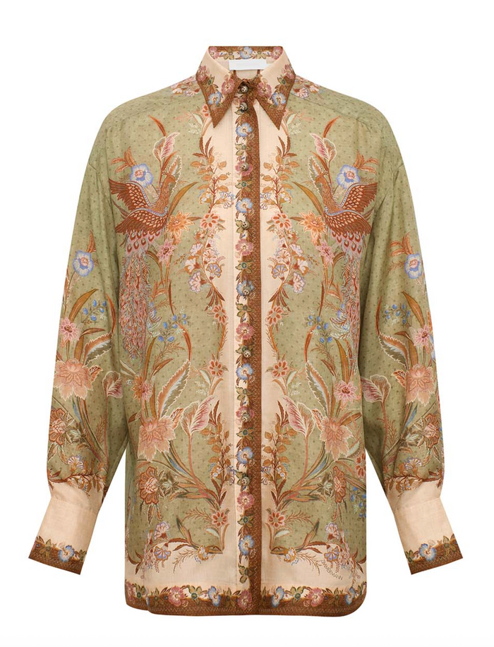 Indra Relaxed Shirt, Khaki Scarf Floral