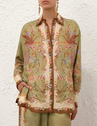 Indra Relaxed Shirt, Khaki Scarf Floral