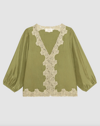 The Long Sleeve Legacy Top, Light Olive and Cream