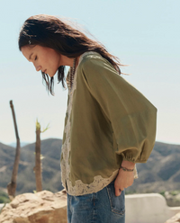 The Long Sleeve Legacy Top, Light Olive and Cream