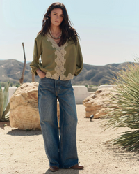 The Long Sleeve Legacy Top, Light Olive and Cream
