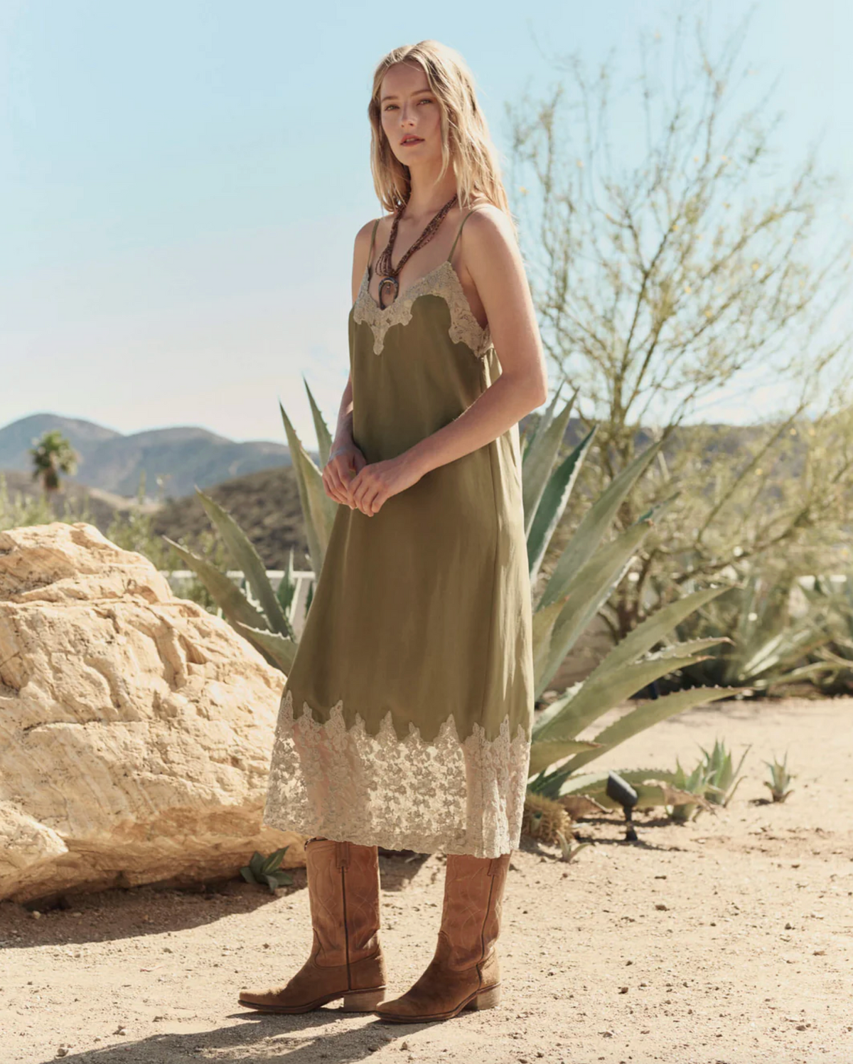 The Legacy Dress, Light Olive and Cream