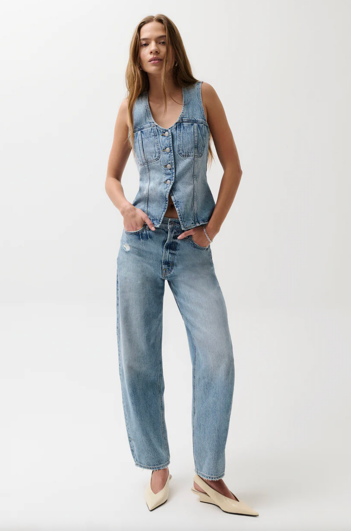 Wes High Rise Barrel Jean, Blue Cloud