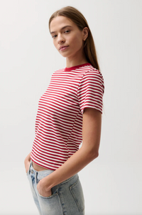 Alba Shrunken Tee, Racer Red Stripe