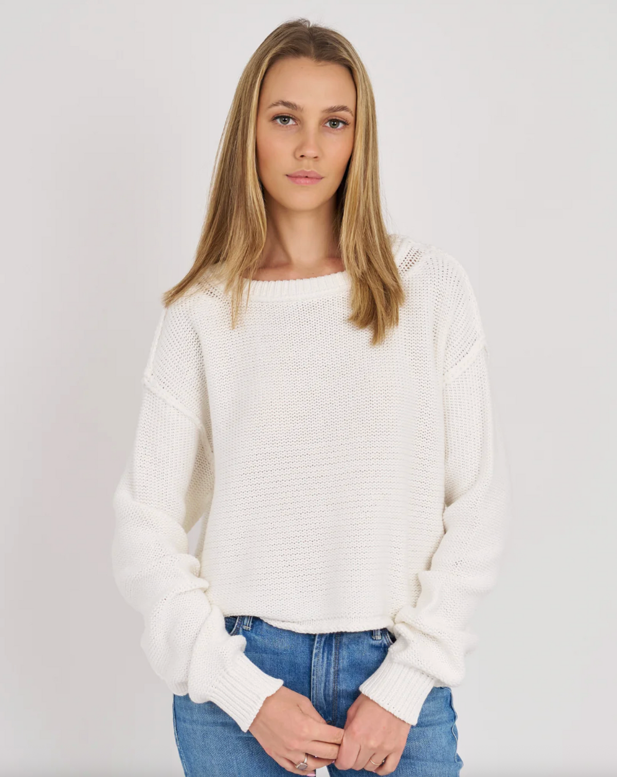 Sloan Cotton Reverse Jersey Crew, White