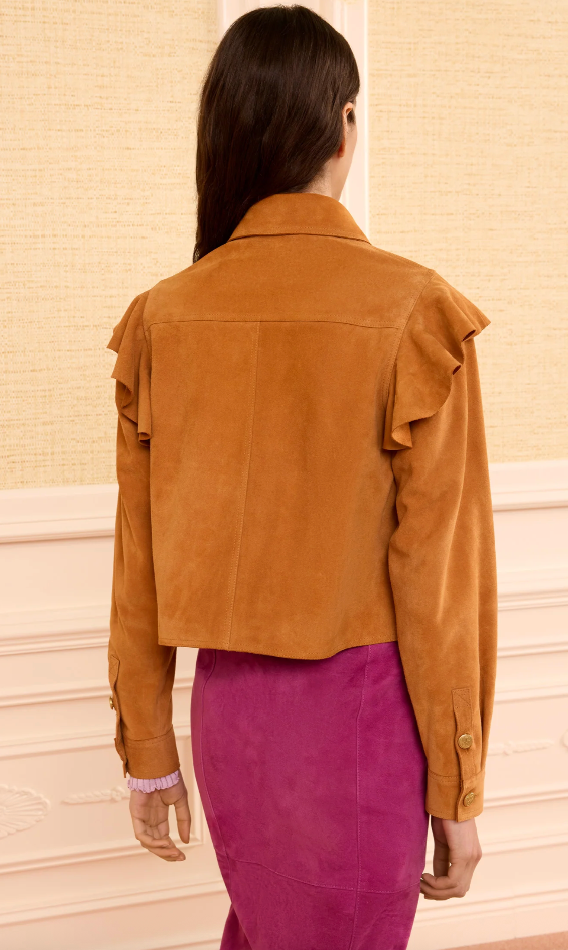Matilde Ruffle suede Jacket, Cognac