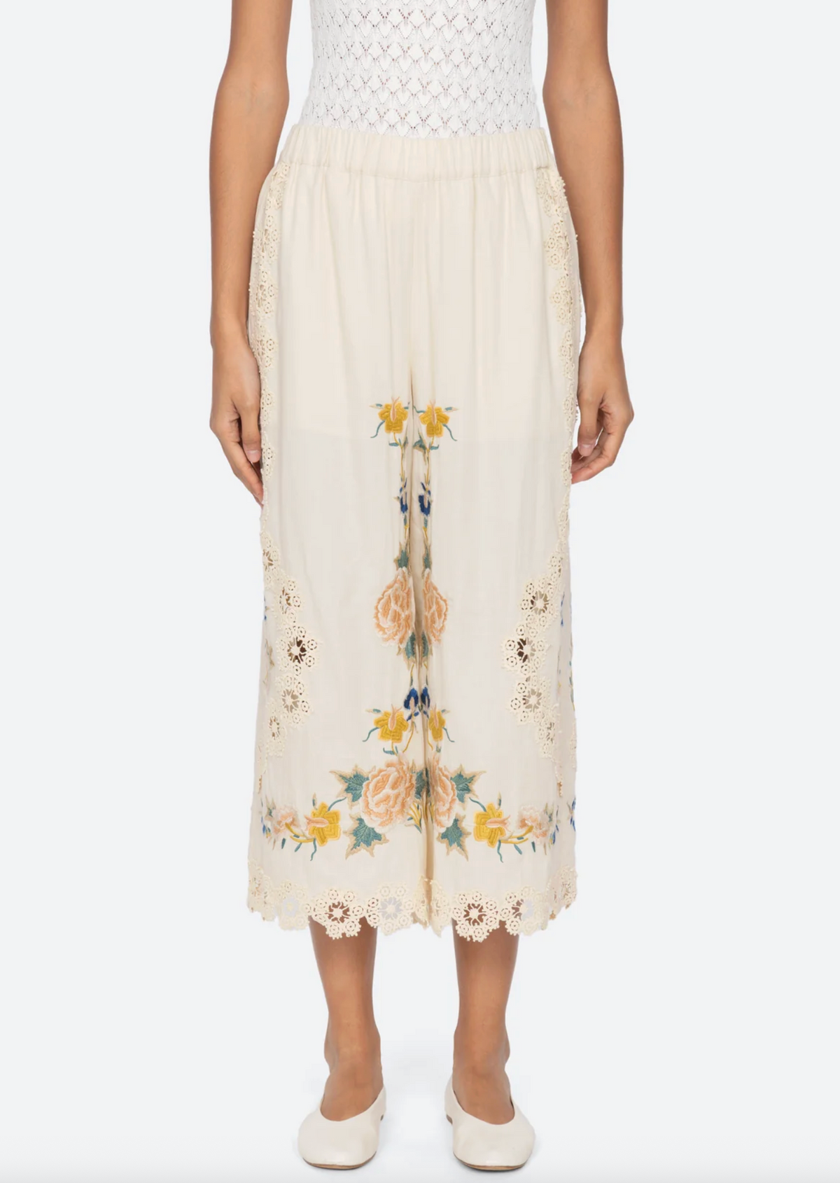 Adonna Emb Pant, Cream