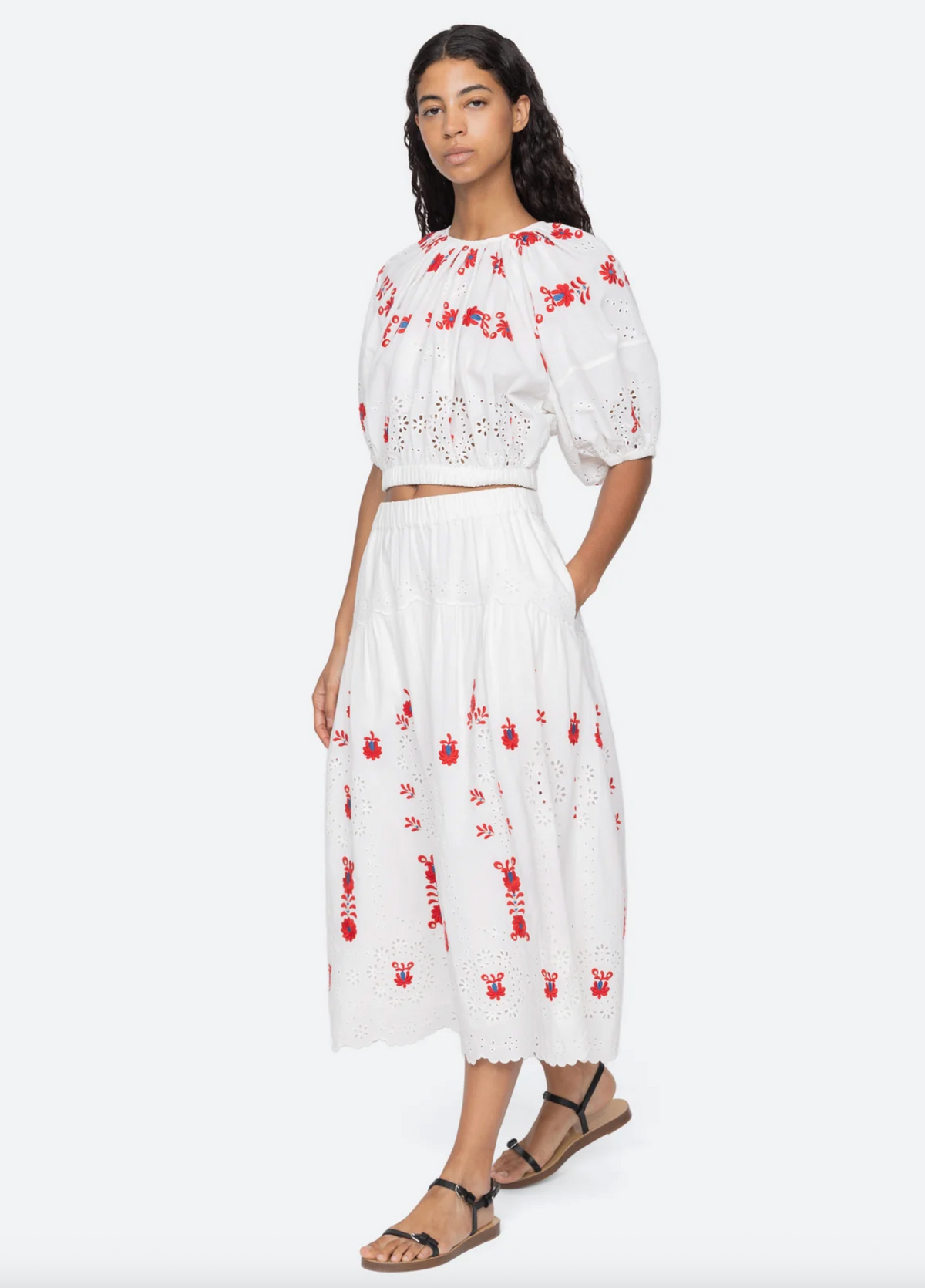 Catharina Emb Midi Skirt, Cream