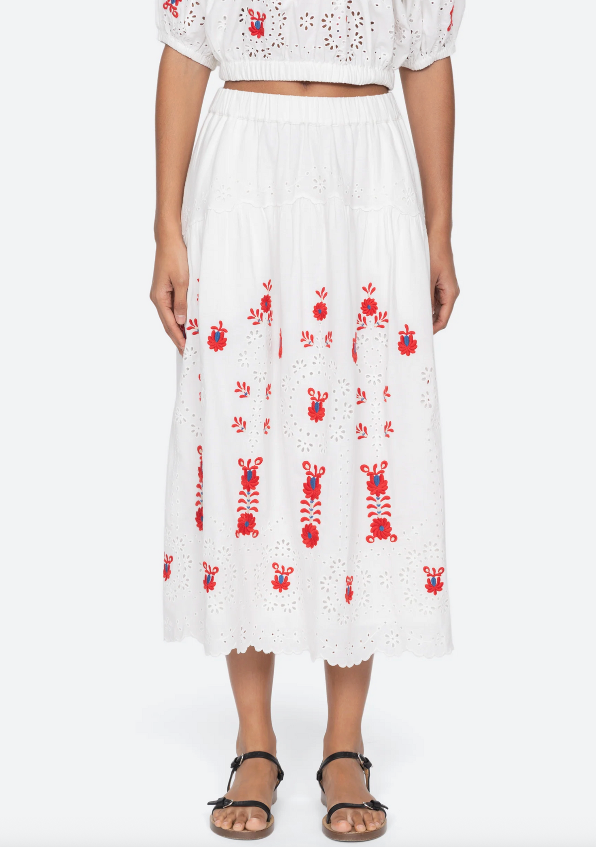 Catharina Emb Midi Skirt, Cream
