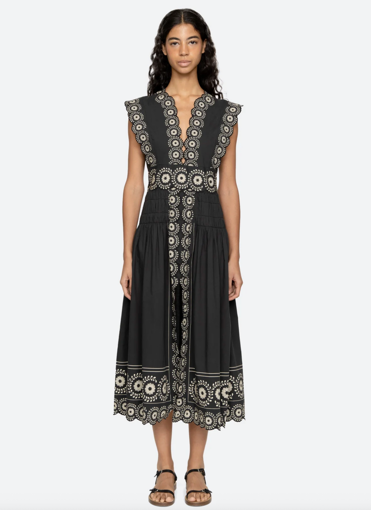Mirabel Print Midi Dress, Black