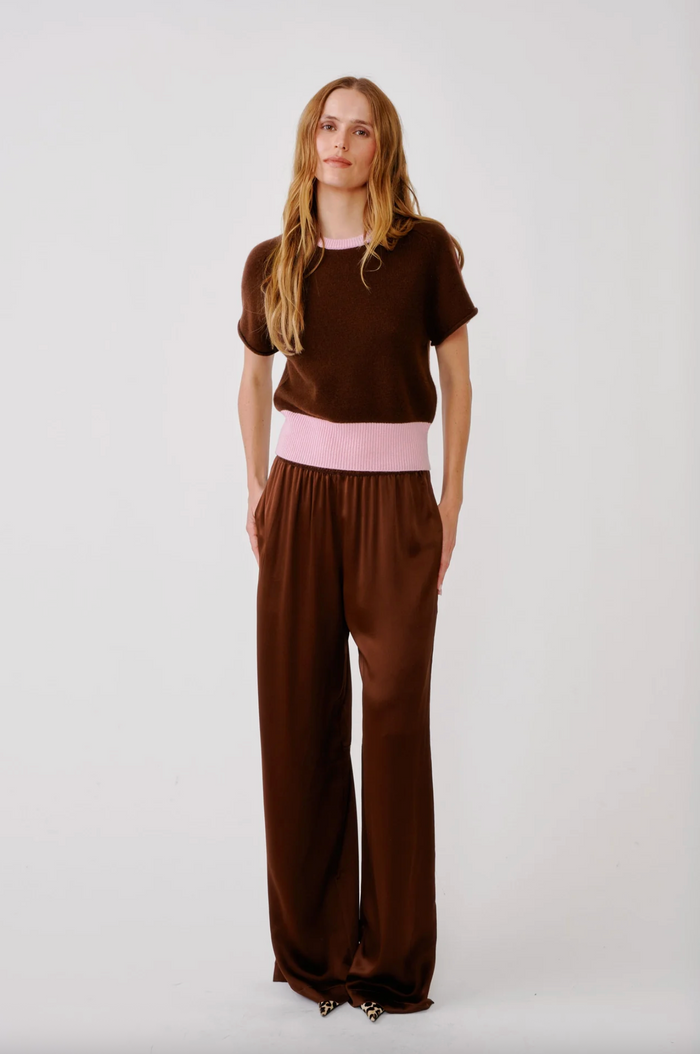 Lexi Lower Rise Relaxed Pull On Silk Pant, Cinnabar