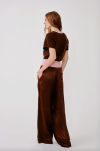 Lexi Lower Rise Relaxed Pull On Silk Pant, Cinnabar